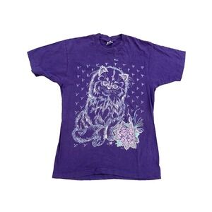 Vintage Cat Shirt Mens L Purlpe‎ Cotton Kitten 90s Grandmacore Retro
